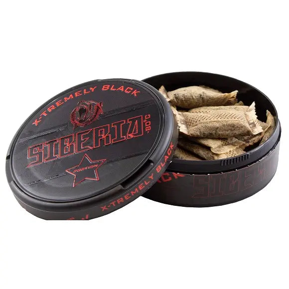 siberis black snus mit 43mg nikotin in offener dose
