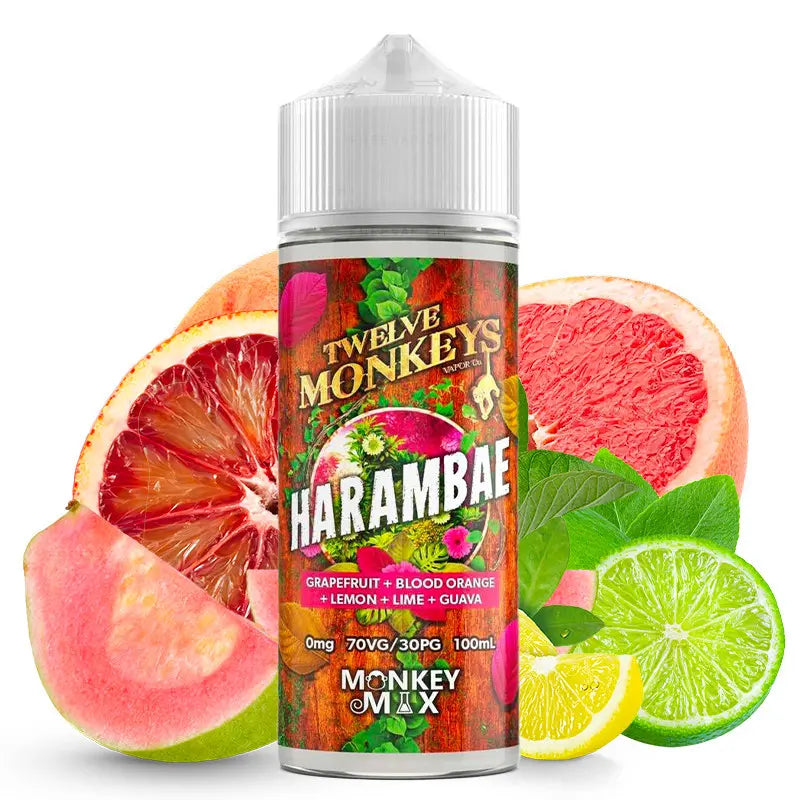 e-liquid twelve monkeys 100ml ohne nikotin, harambae grapefruit blutorange lemon lime guava