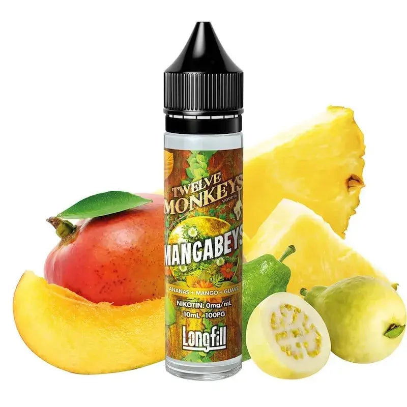 TWELVE MONKEYS mangabeys longfill aroma nachfuellflasche mit ananas mango guava aroma fuer e zigaretten in plastikflasche