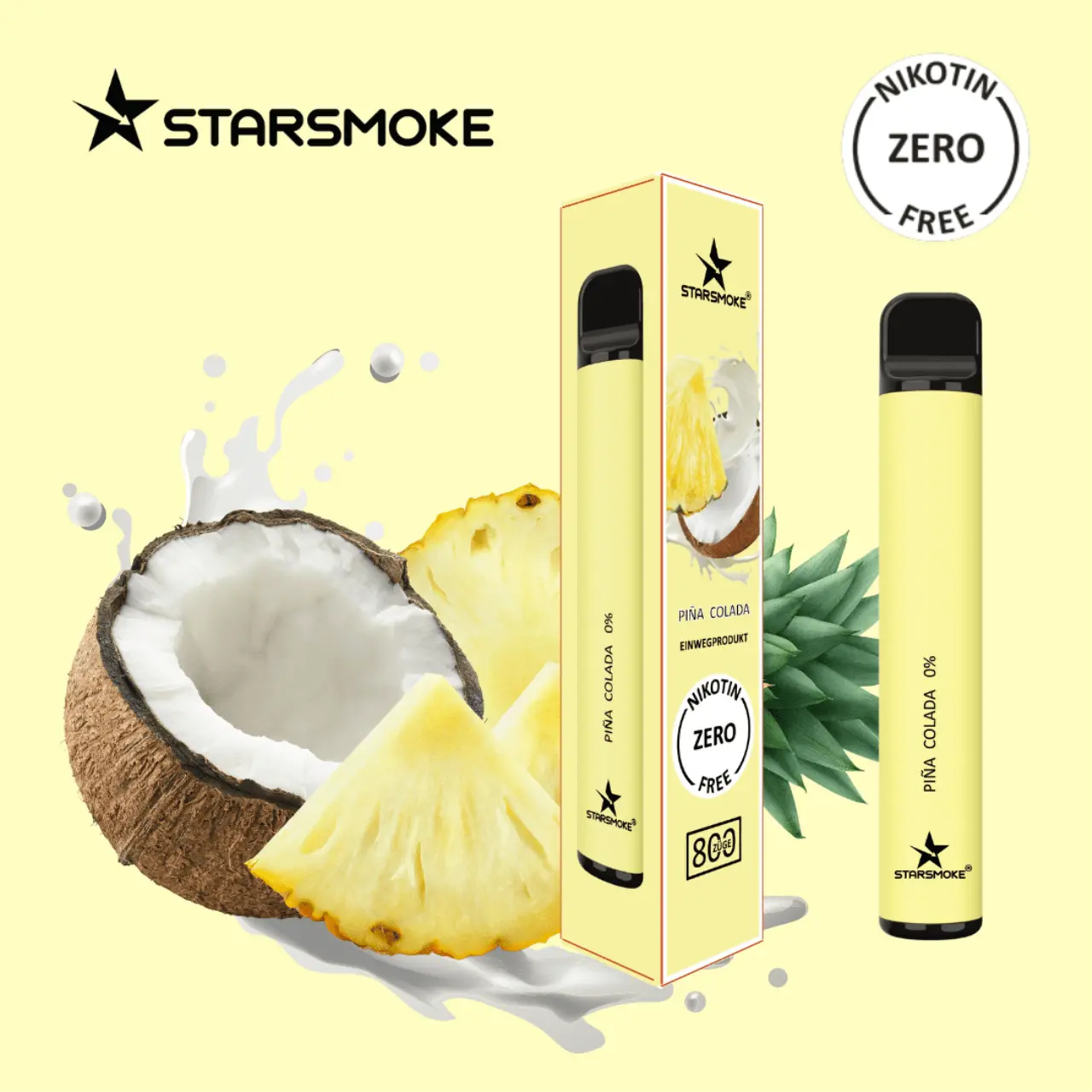 vapes starsmoke mit 800 puffs ohne nikotin kokosnuss ananas