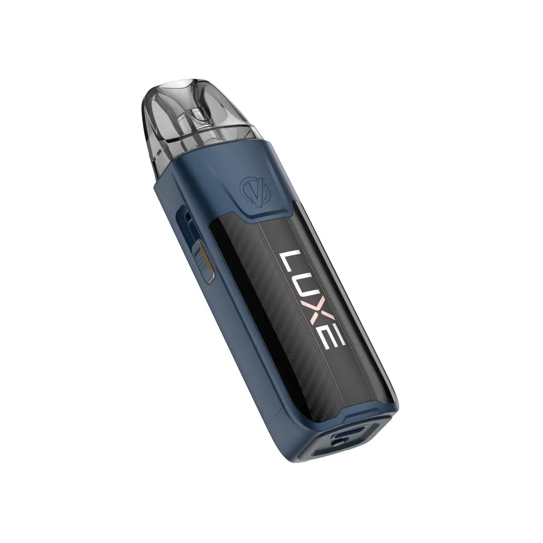 VAPORESSO xr max 2 storm blue back pod system e zigarette geraet rueckansicht in blauer ausfuehrung mit integriertem akku und display