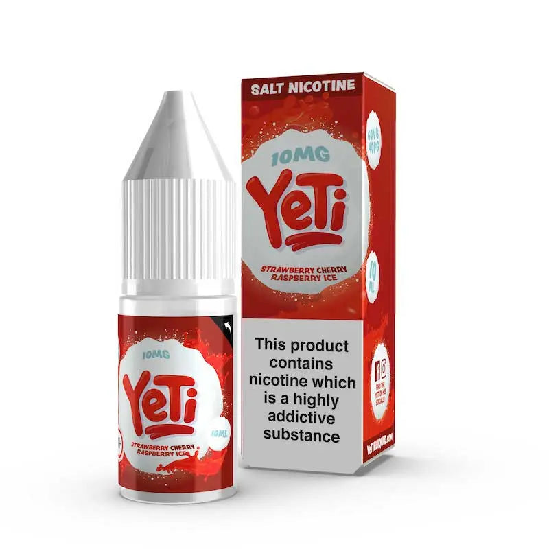 YETI SALT e liquid strawberry cherry raspberry ice 10ml mit erdbeer kirsch himbeer ice aroma nikotinsalz liquid fuer pod systeme hergestellt in grossbritannien