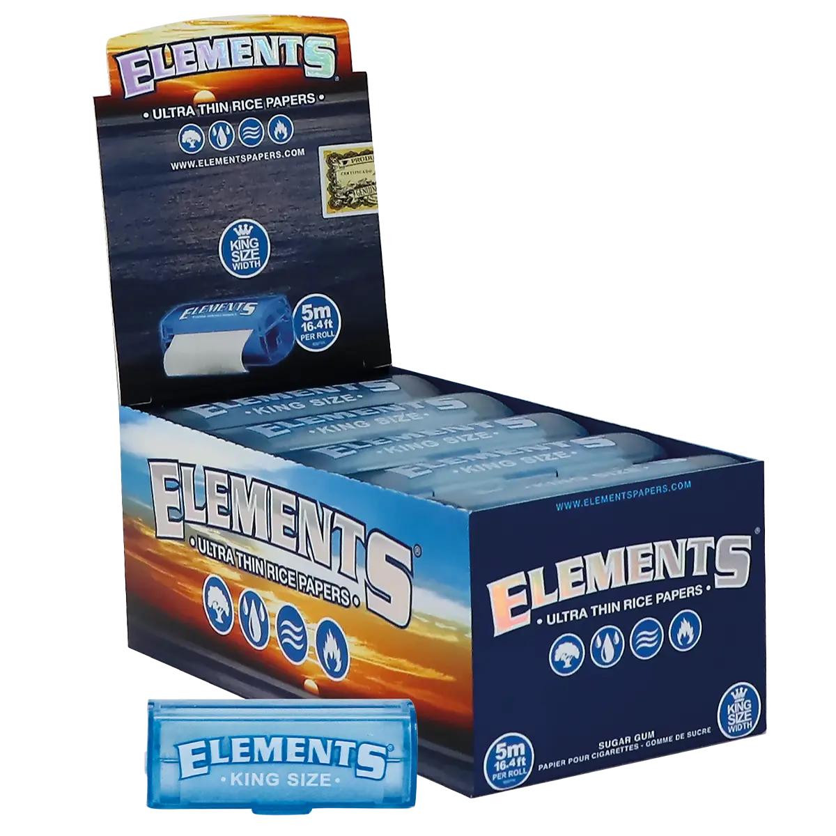 ELEMENTS king size rolls zigarettenpapier kiste mit plastikhuelle aus reispapier extra duenn fuer selbstgedrehte zigaretten