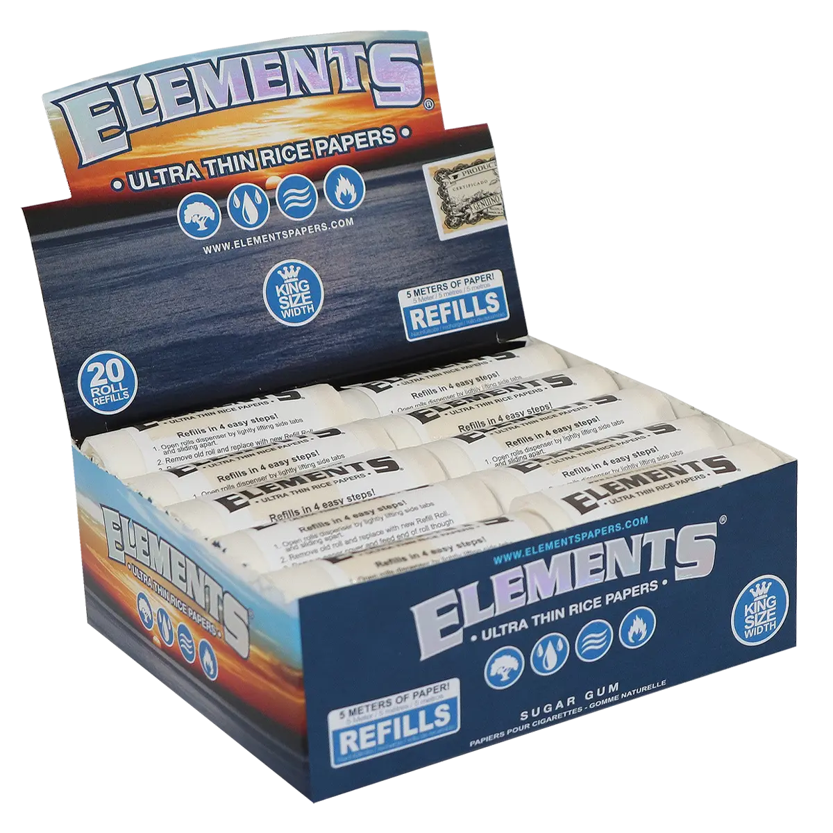 ELEMENTS king size rolls refill kiste zigarettenpapier aus reispapier extra duenn fuer selbstgedrehte zigaretten