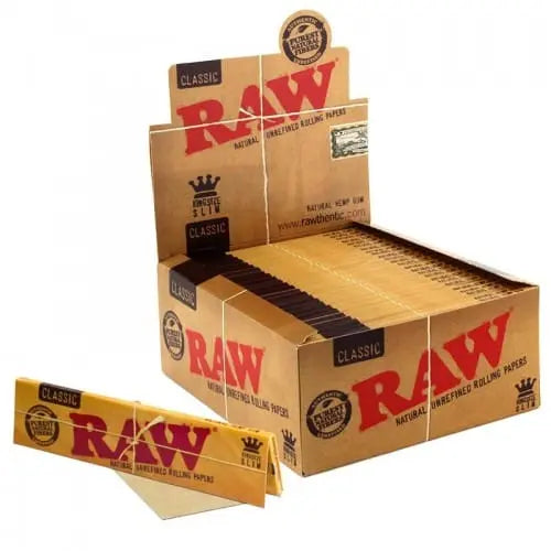 RAW classic king size slim zigarettenpapier kiste ungebleicht fuer selbstgedrehte zigaretten